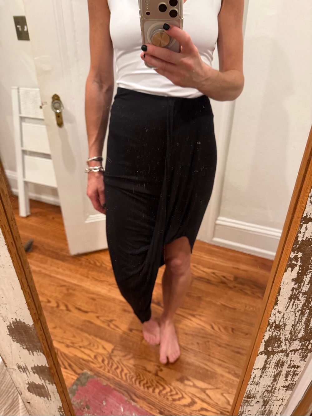 Classic Black Asymmetric Midi Skirt - Sleek Everyday Style